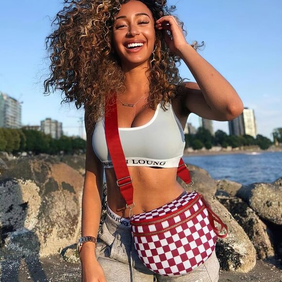 Black and White Checkered Crossbody Bag Bum Bag for Women,Spacious Checkered Pur - Picture 2 of 6